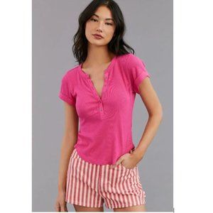 Pilcro Ribbed Henley Tee in Medium Pink from Anthropologie – Size Medium – NWT